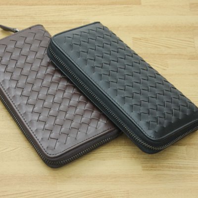 画像2: PUメッシュ　ラウンドファスナー長財布 （合成皮革）編み込んだデザインが特徴のPUの長財布です。