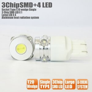 画像: 3CHIP SMD LED+LARGE LED X 4　T20ウェッジシングル球　白　2個セット